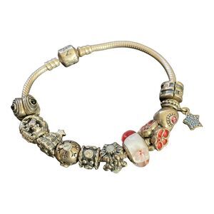 Pandora 11 Charm Bracelet Sterling Silver ALE S925 Heart Star Flower Holiday